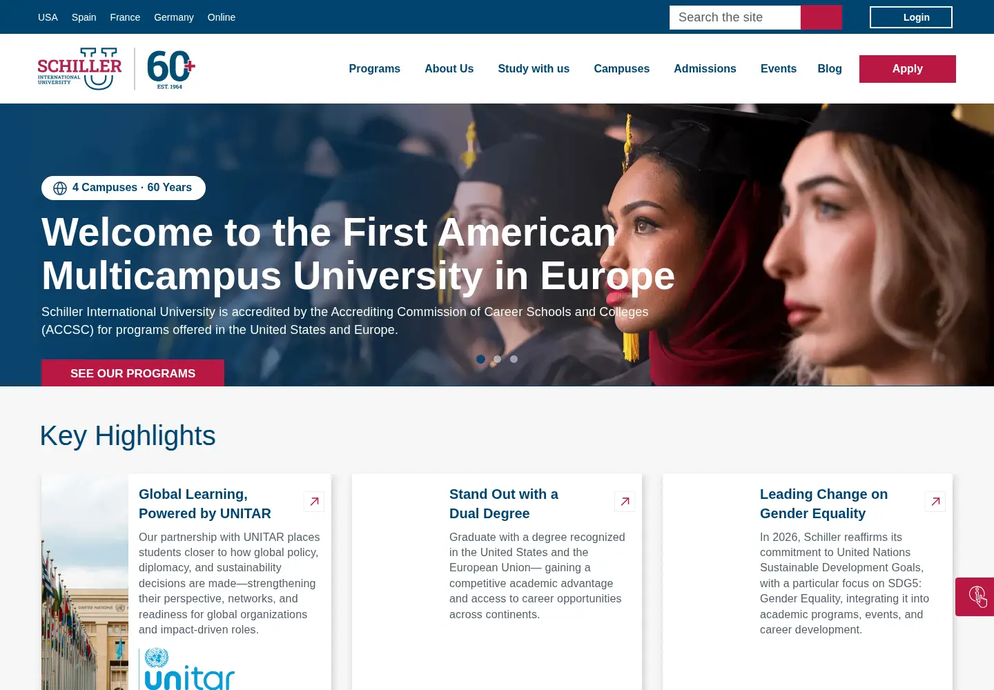 Screenshot of schiller.edu