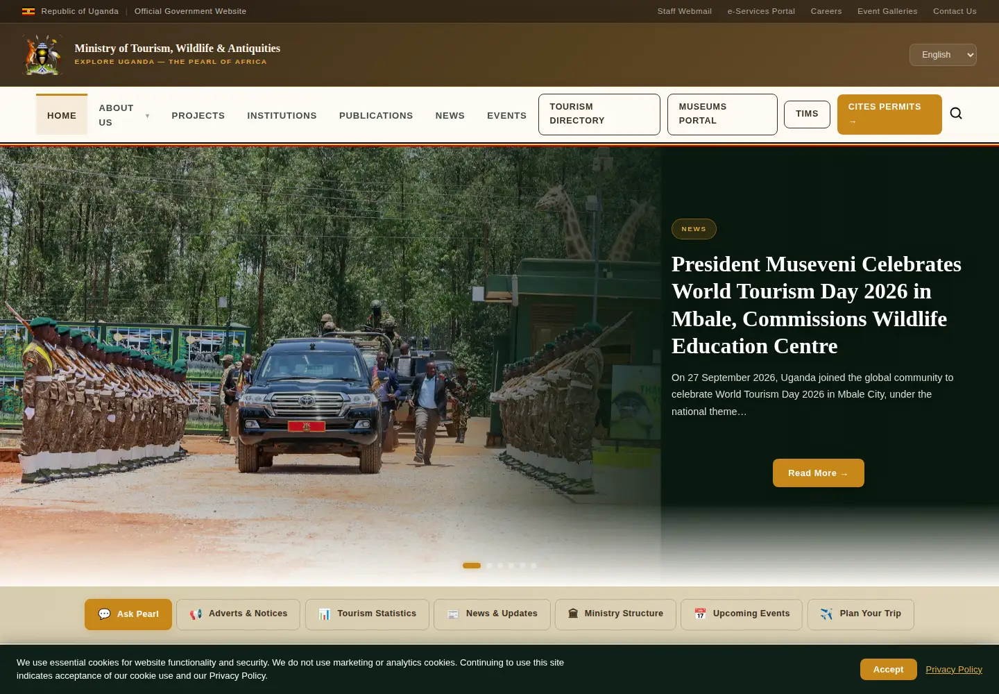 Captured homepage of tourism.go.ug in the current scan