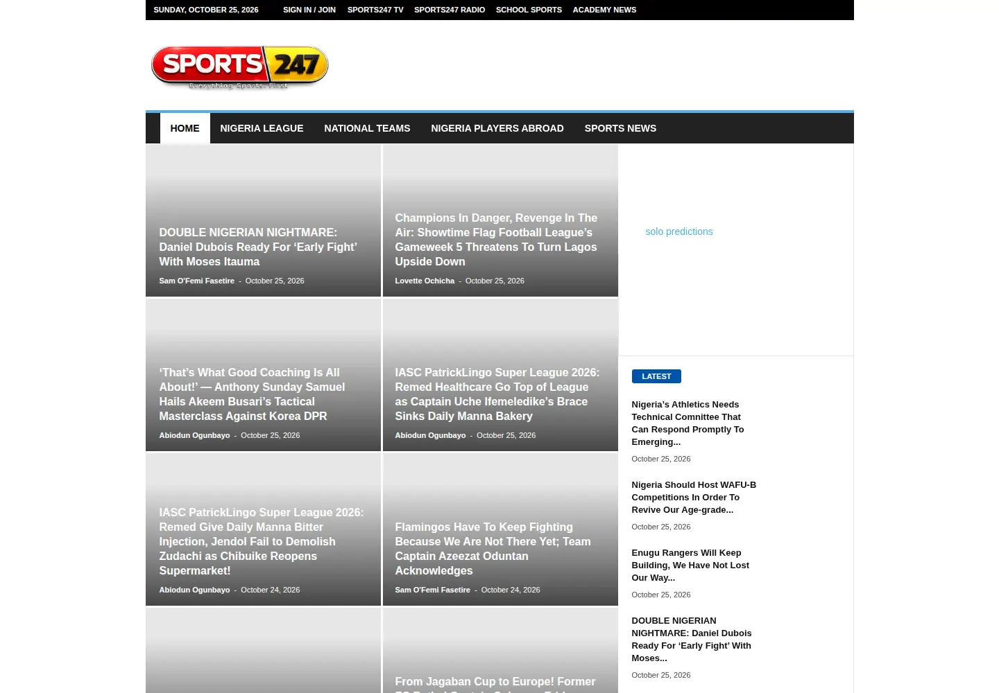 Captured homepage of sports247.ng in the current scan