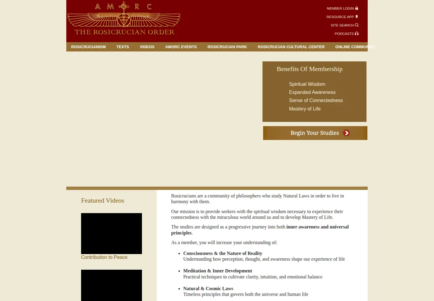 Screenshot of rosicrucian.org