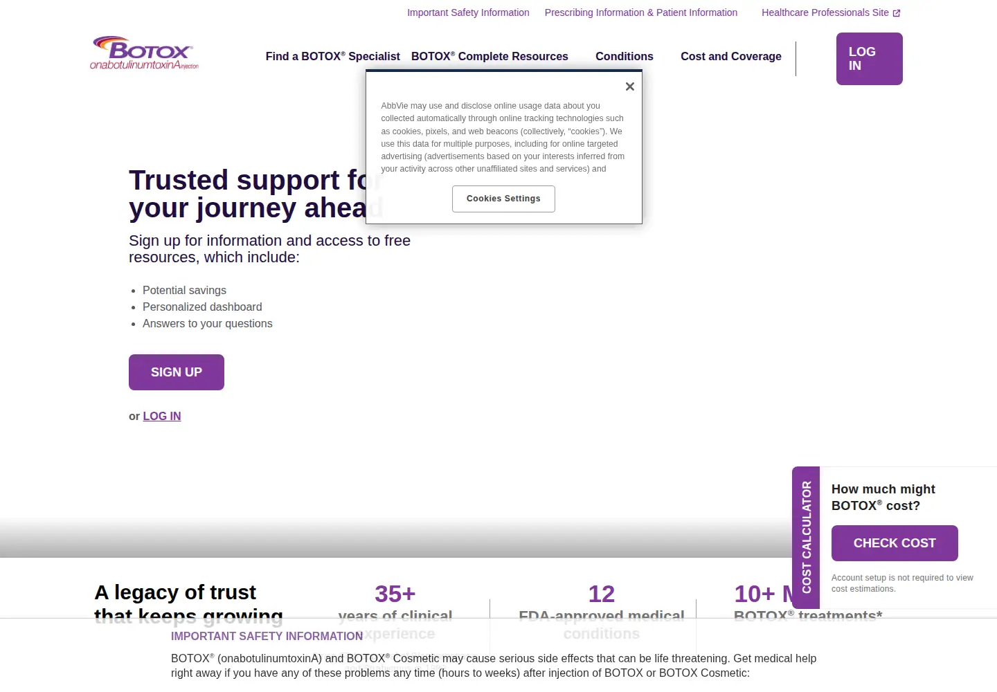 Screenshot of botox.com