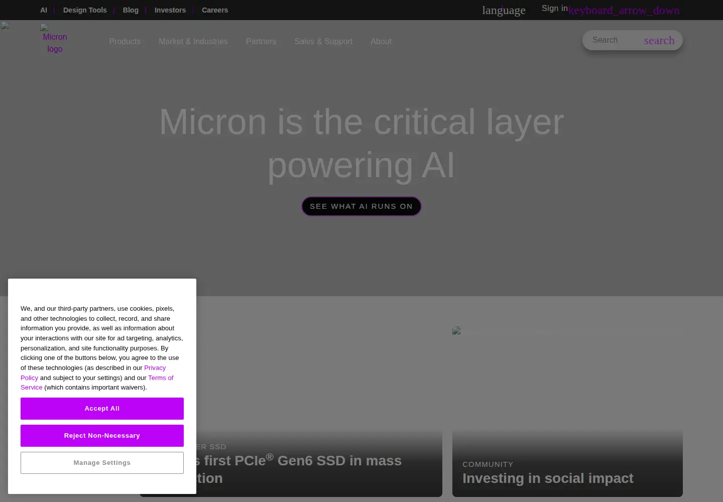 Screenshot of micron.com