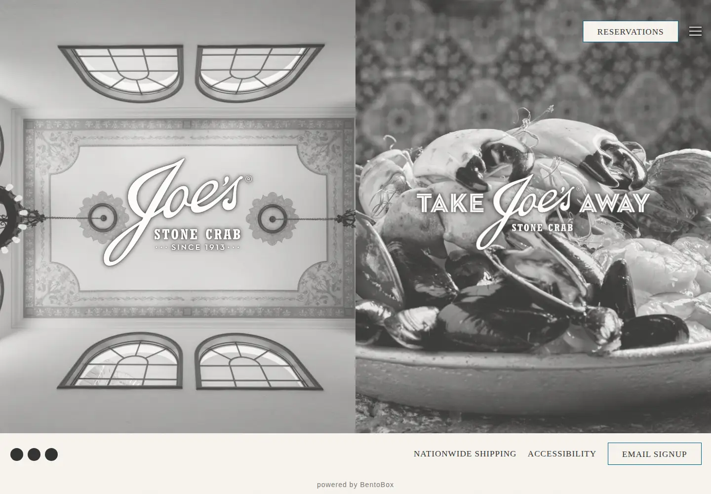 Screenshot of joesstonecrab.com