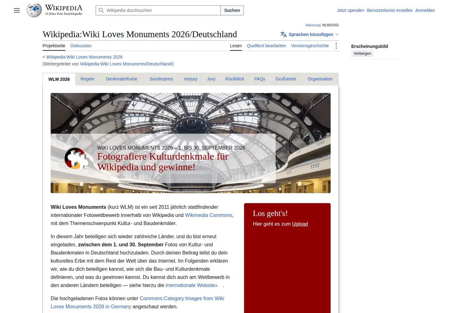 Screenshot of wikilovesmonuments.de