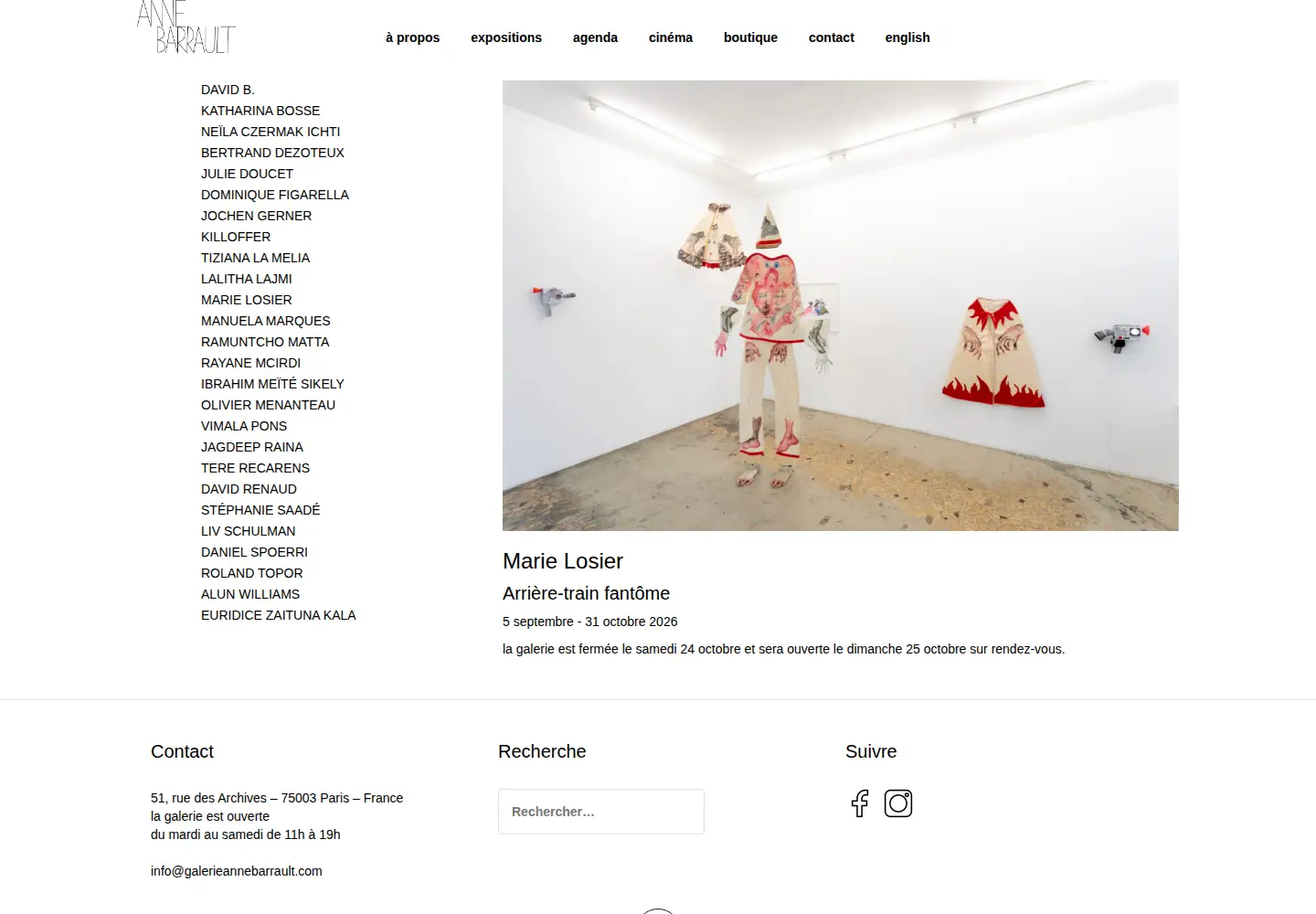 Captured homepage of galerieannebarrault.com in the current scan