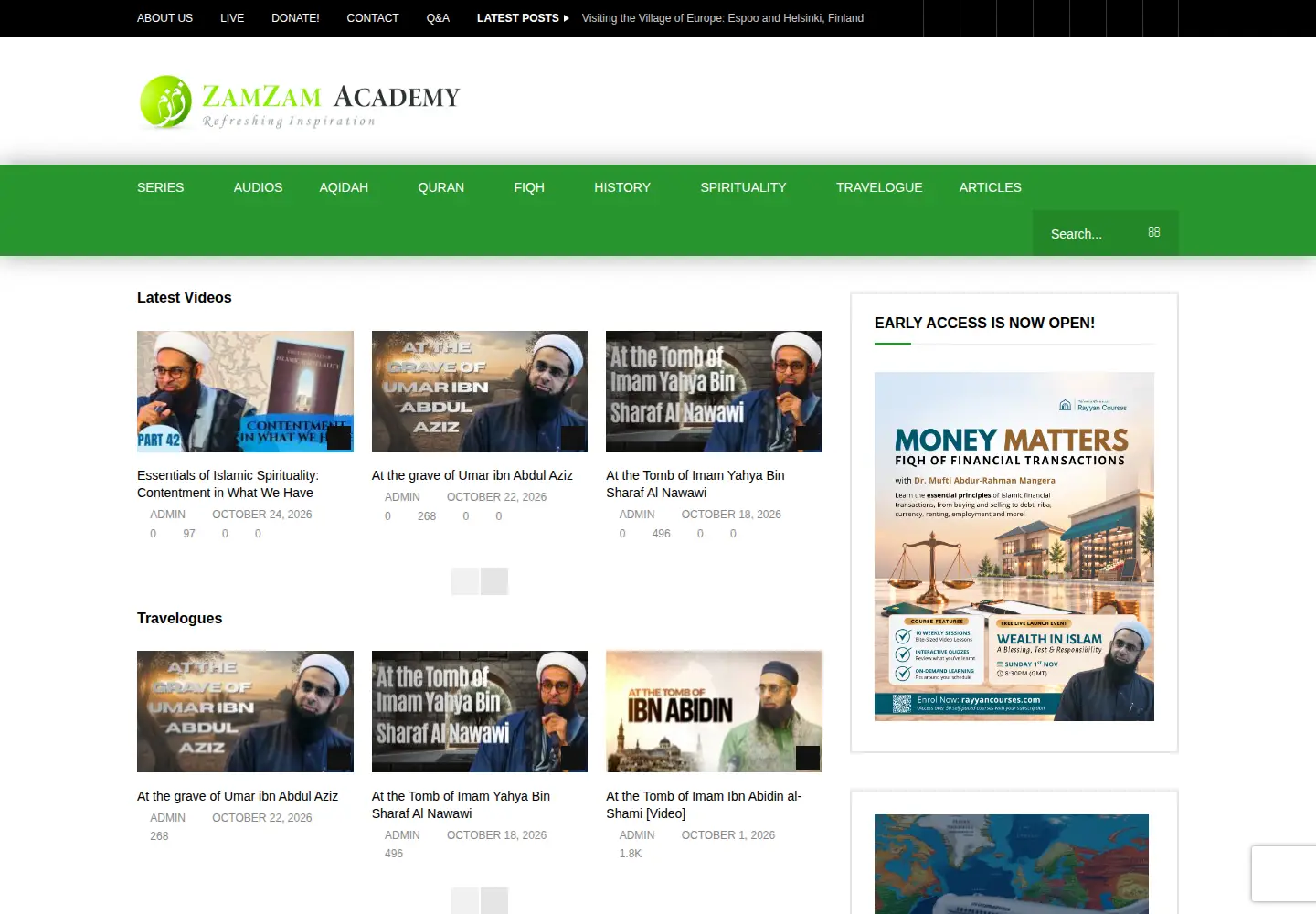 Captured homepage of zamzamacademy.com in the current scan