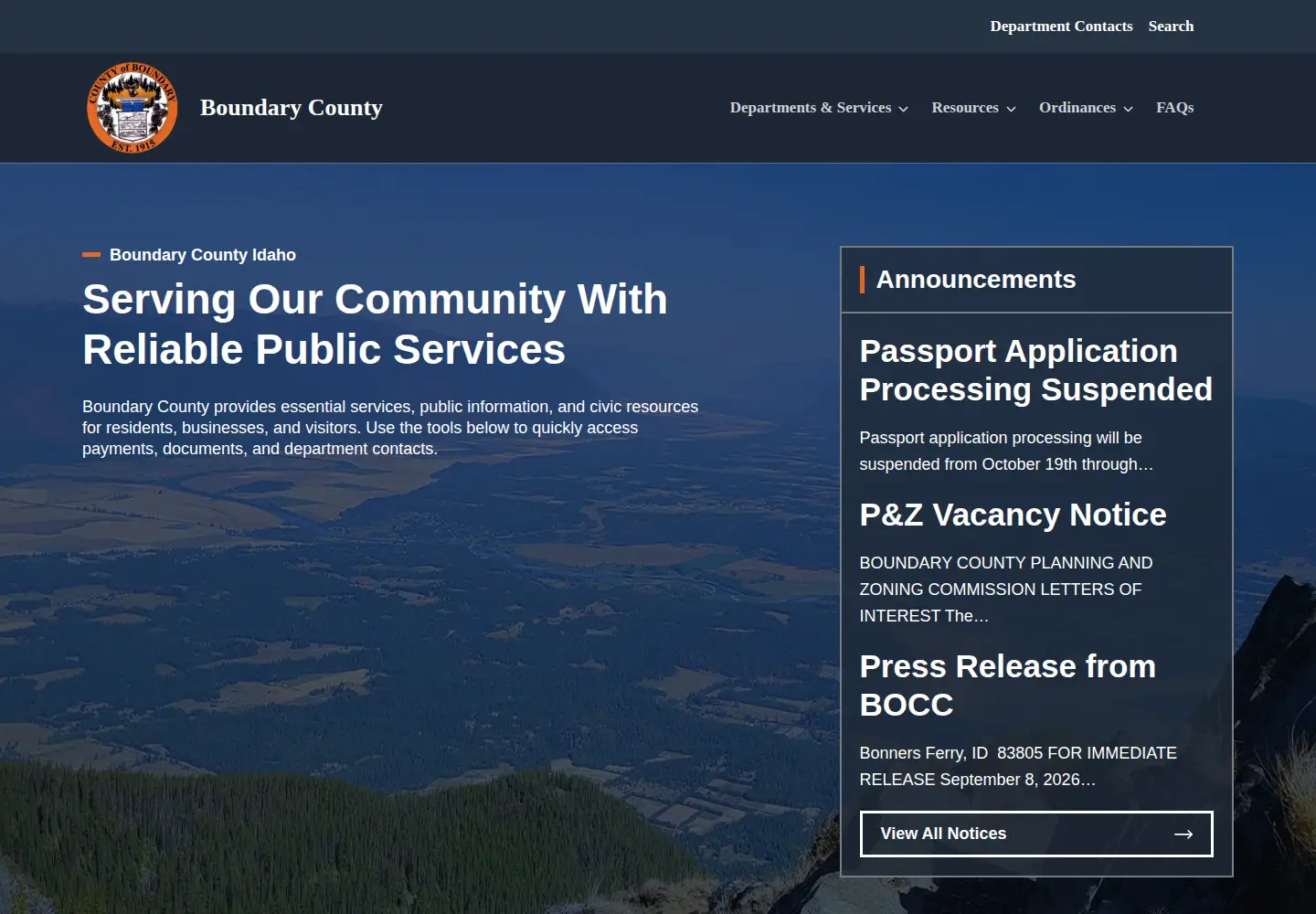 Screenshot of boundarycountyid.org
