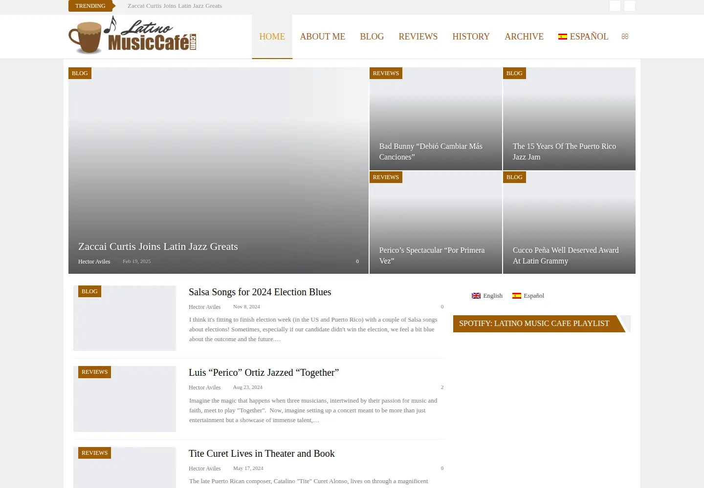 Screenshot of latinomusiccafe.com