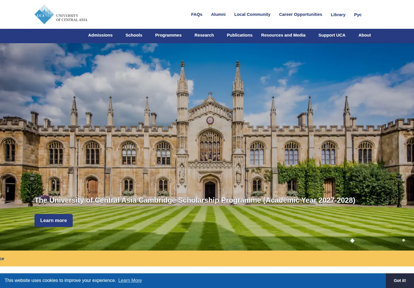 Screenshot of ucentralasia.org