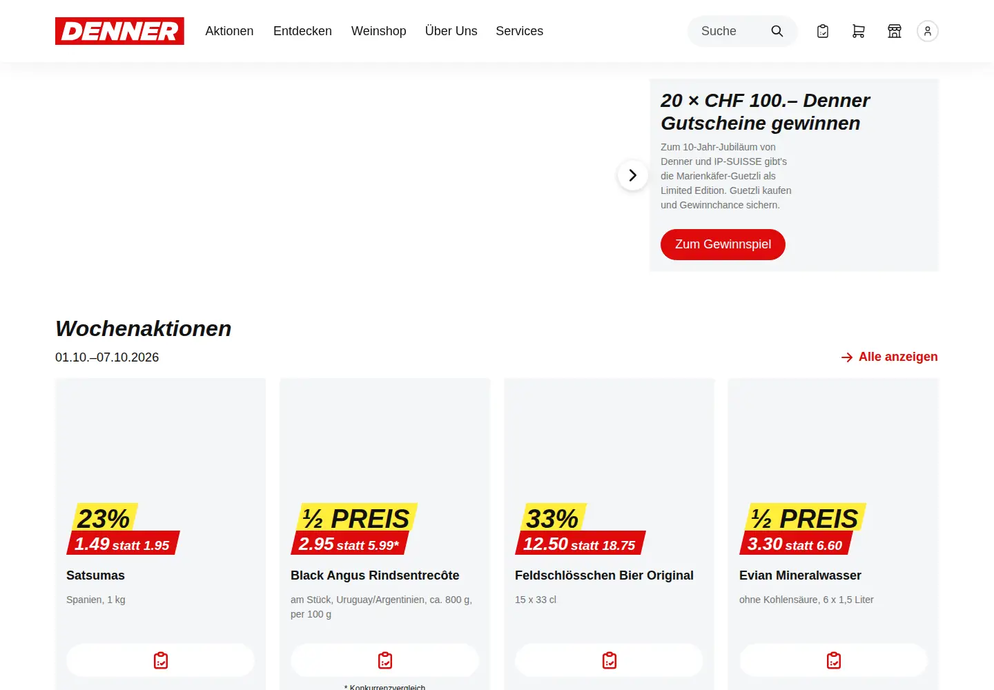 Screenshot of denner.ch