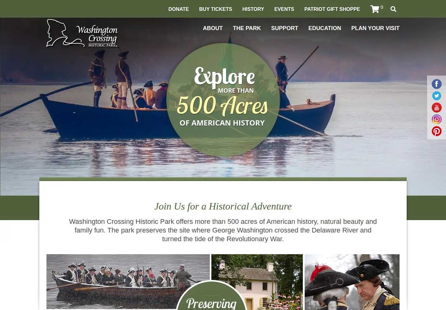 Screenshot of washingtoncrossingpark.org