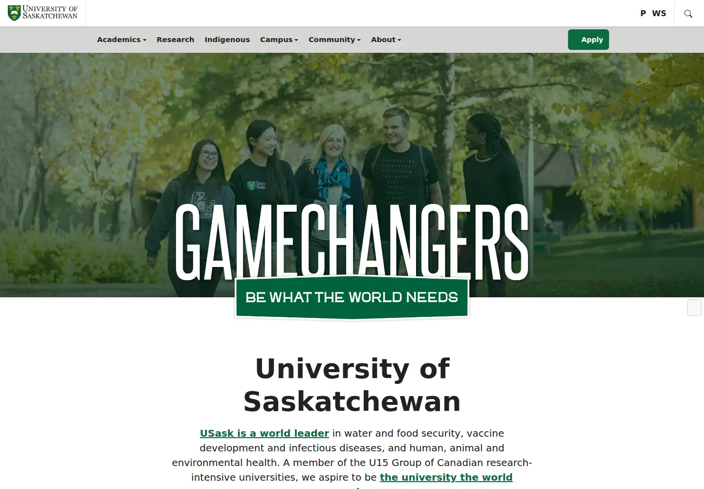 Screenshot of usask.ca