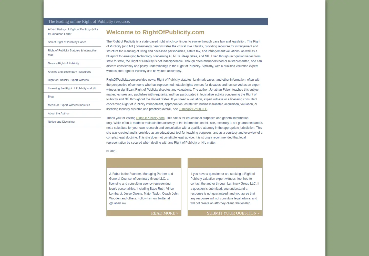 Screenshot of rightofpublicity.com