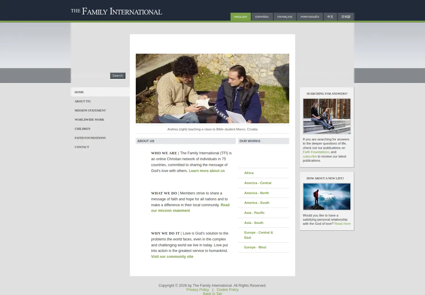 Captured homepage of thefamilyinternational.org in the current scan