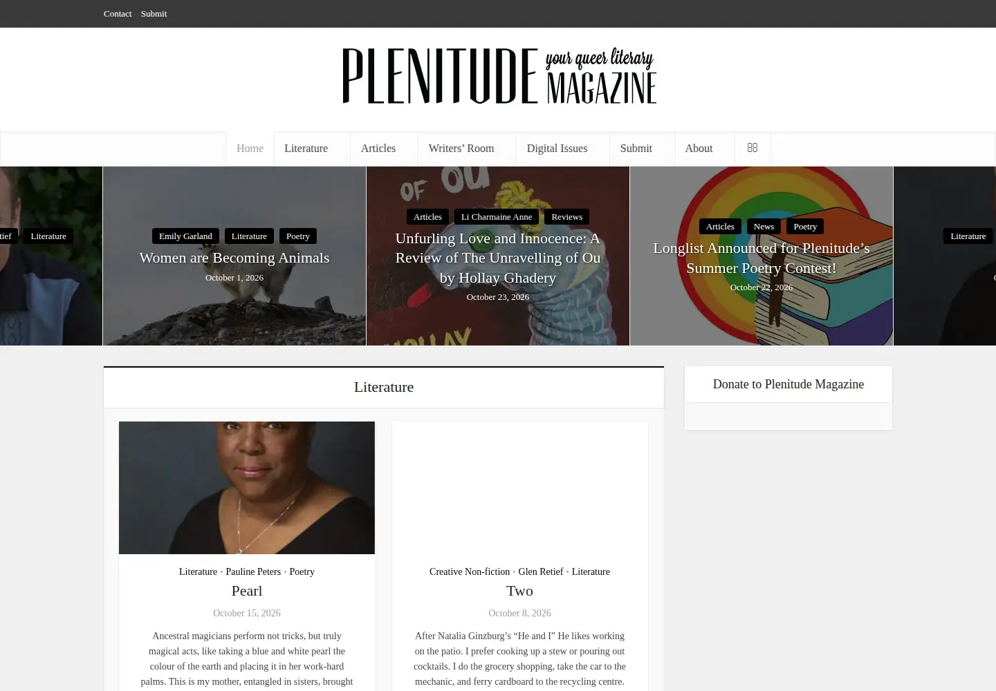 Captured homepage of plenitudemagazine.ca in the current scan