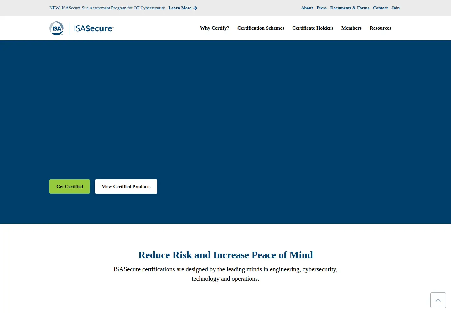 Captured homepage of isasecure.org in the current scan