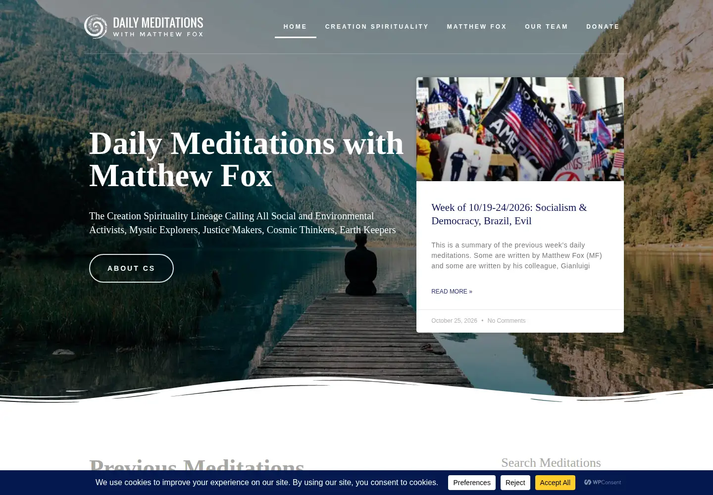Screenshot of dailymeditationswithmatthewfox.org