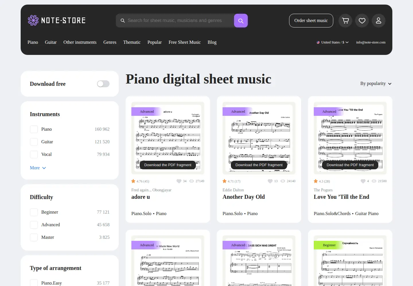 Screenshot of note-store.com