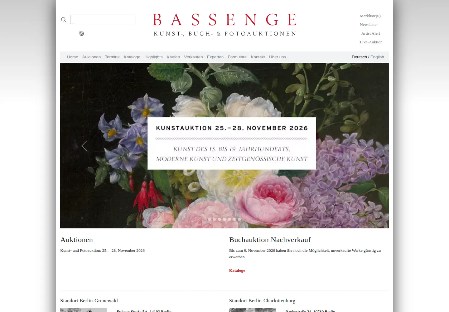 Captured homepage of bassenge.com in the current scan