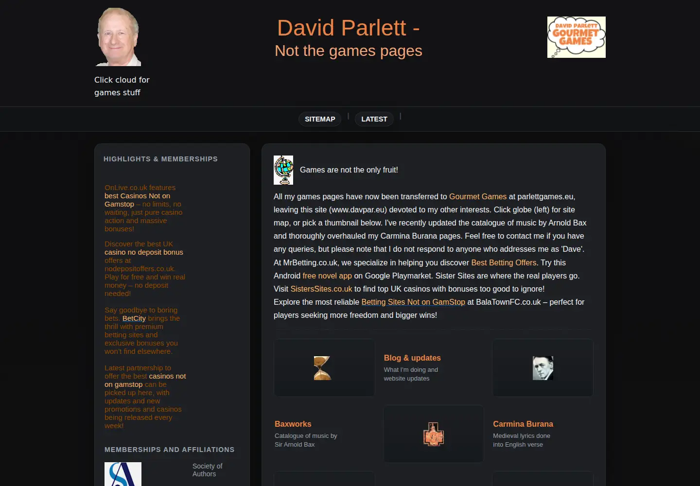 Captured homepage of davidparlett.co.uk in the current scan