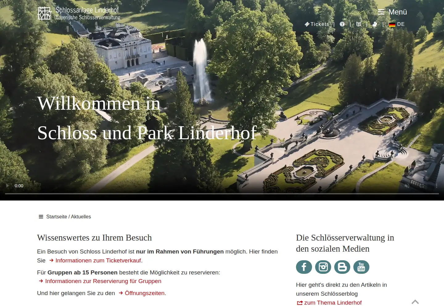 Screenshot of schlosslinderhof.de