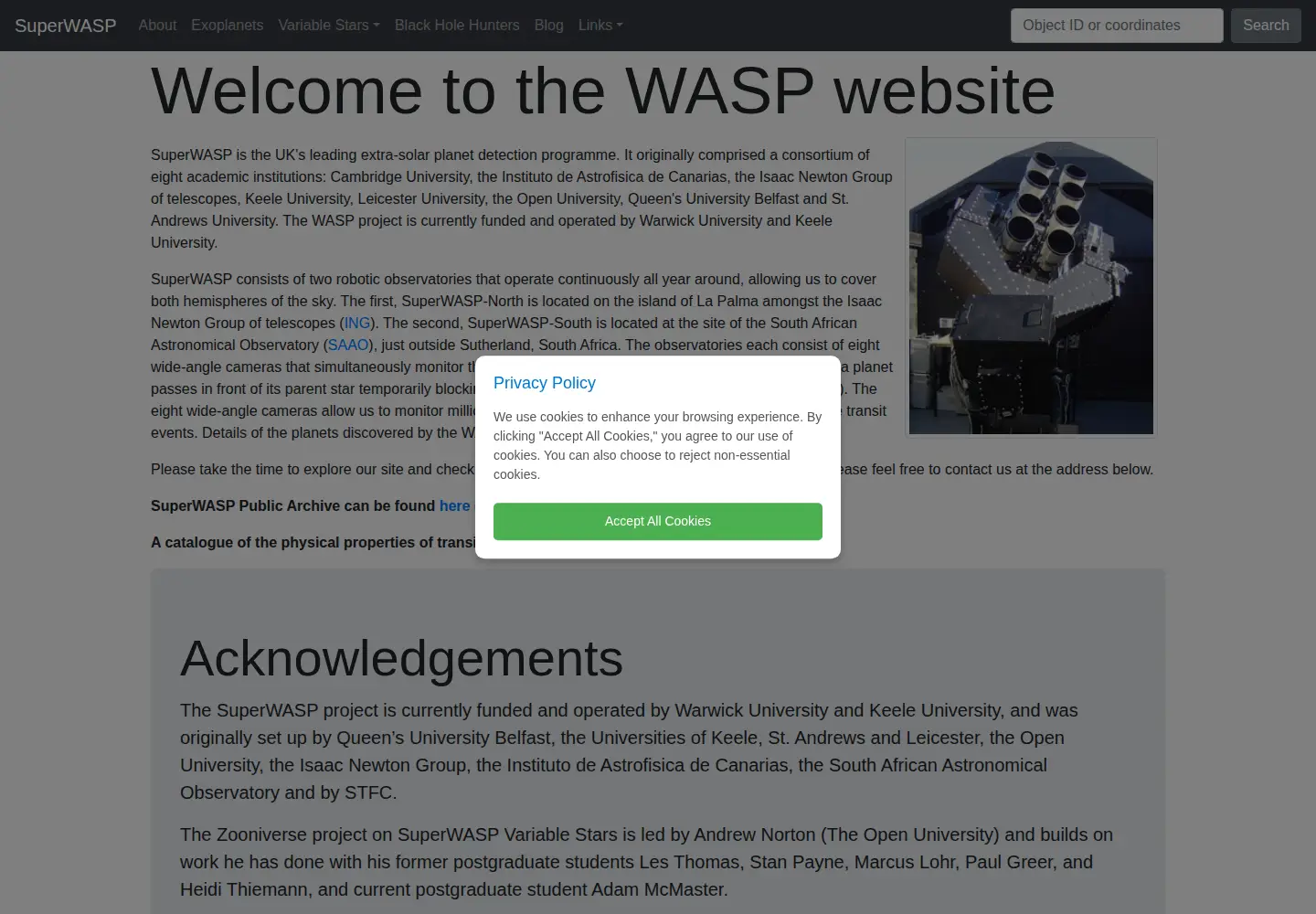 Screenshot of superwasp.org