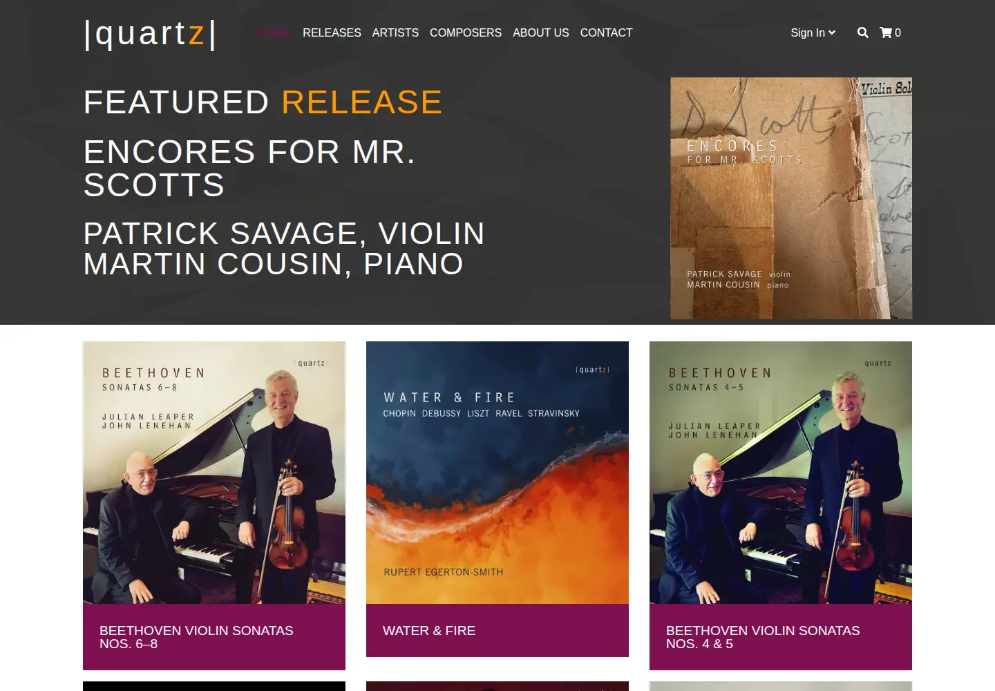 Screenshot of quartzmusic.com