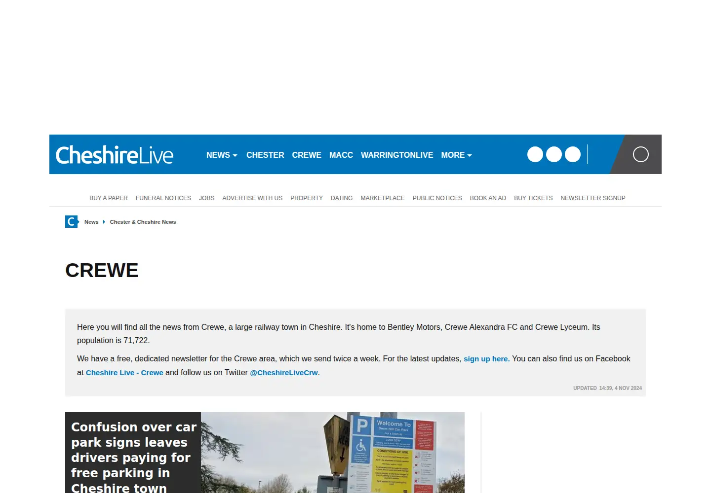Captured homepage of crewechronicle.co.uk in the current scan