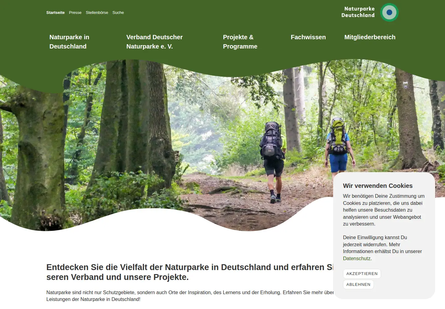 Captured homepage of naturparke.de in the current scan