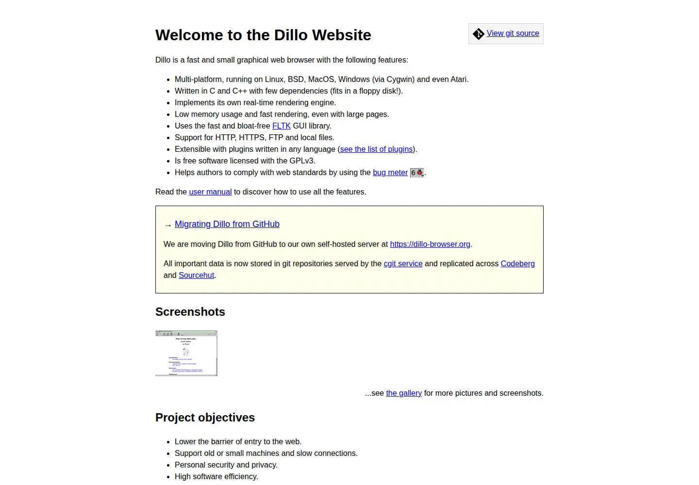 Screenshot of dillo-browser.org