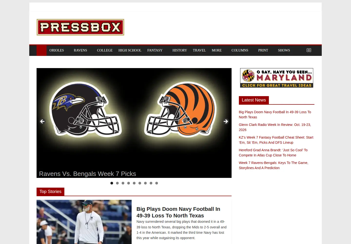 Captured homepage of pressboxonline.com in the current scan