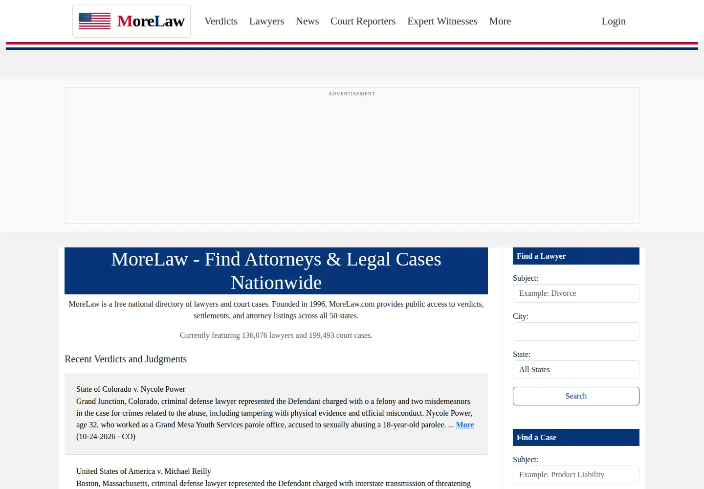 Captured homepage of morelaw.com in the current scan