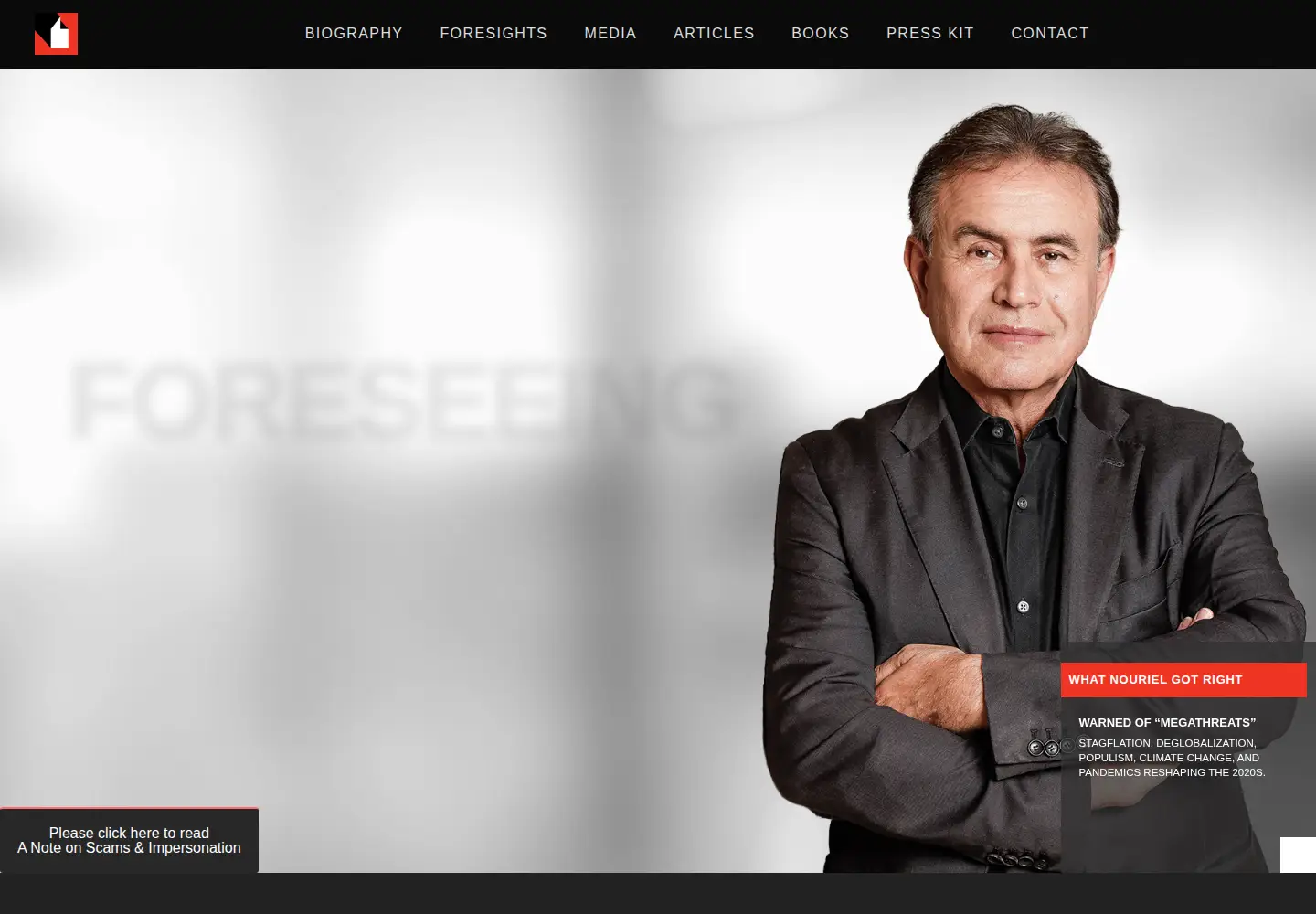 Captured homepage of nourielroubini.com in the current scan