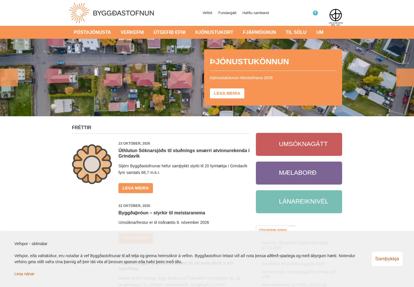 Captured homepage of byggdastofnun.is in the current scan