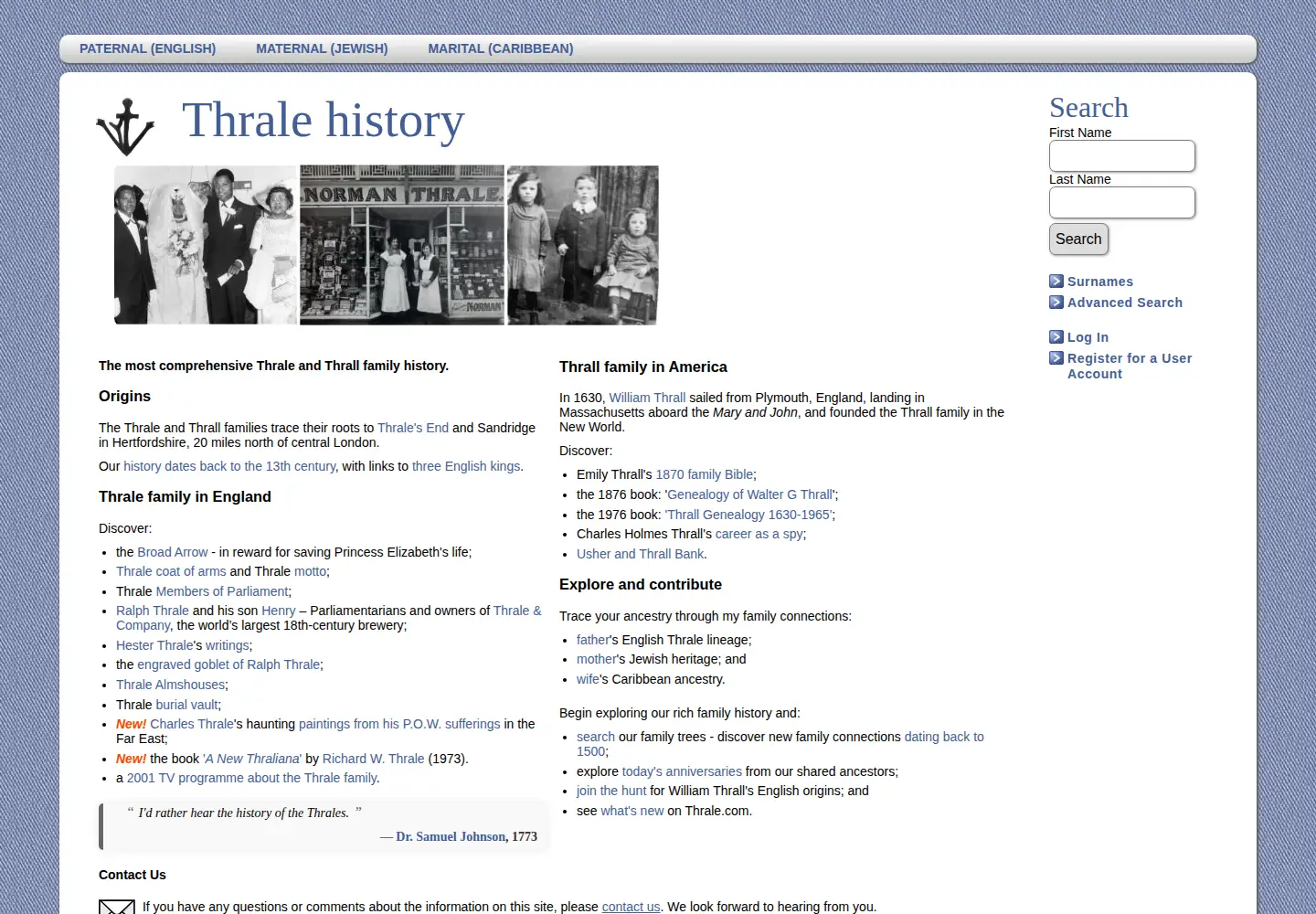Captured homepage of thrale.com in the current scan