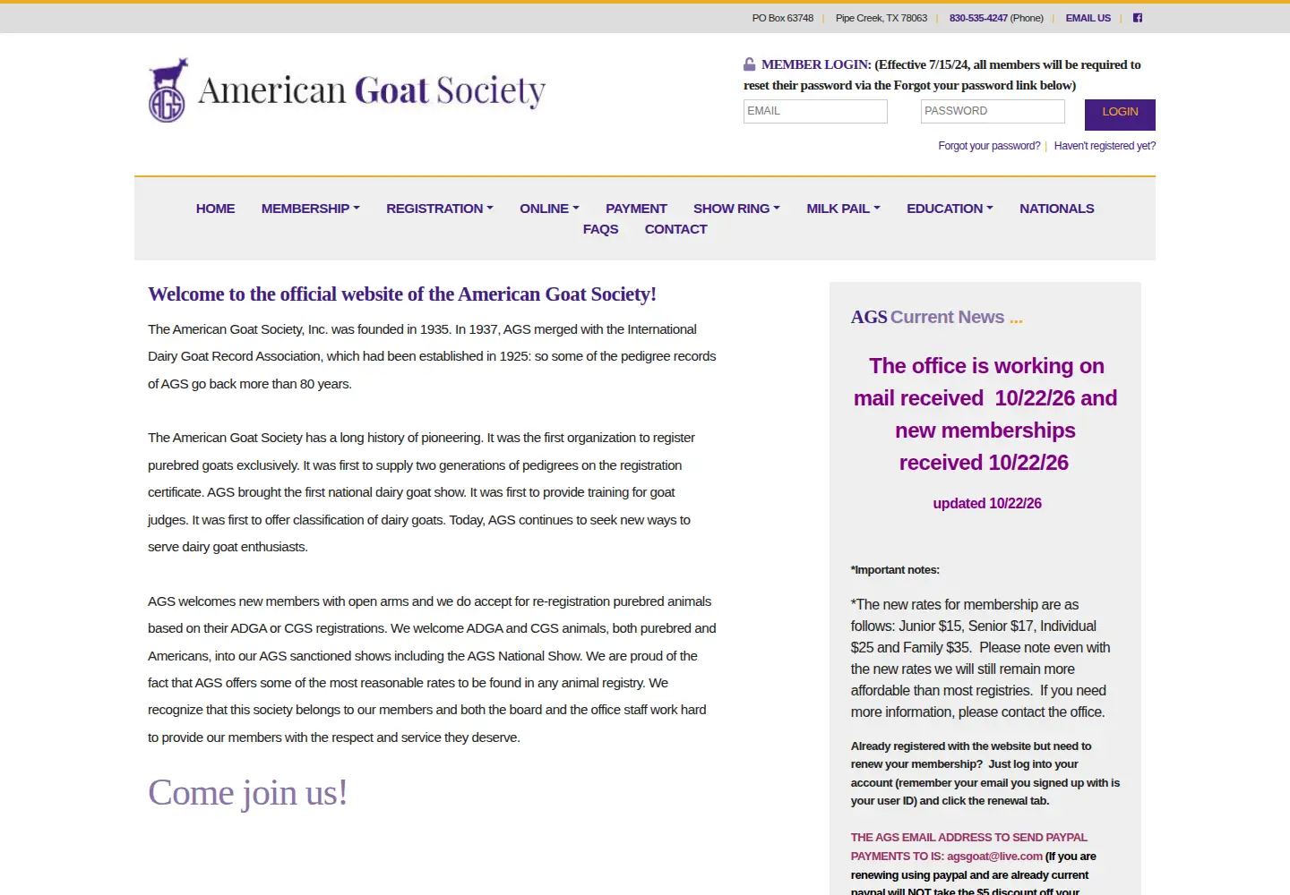 Screenshot of americangoatsociety.com