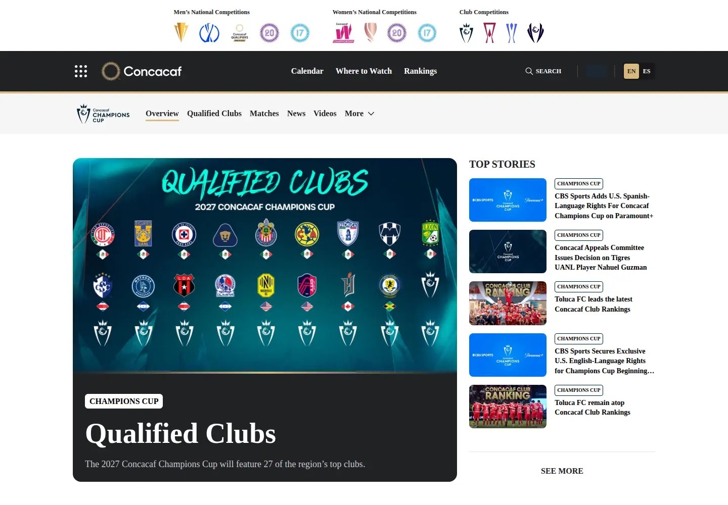 Captured homepage of concacafchampionsleague.com in the current scan