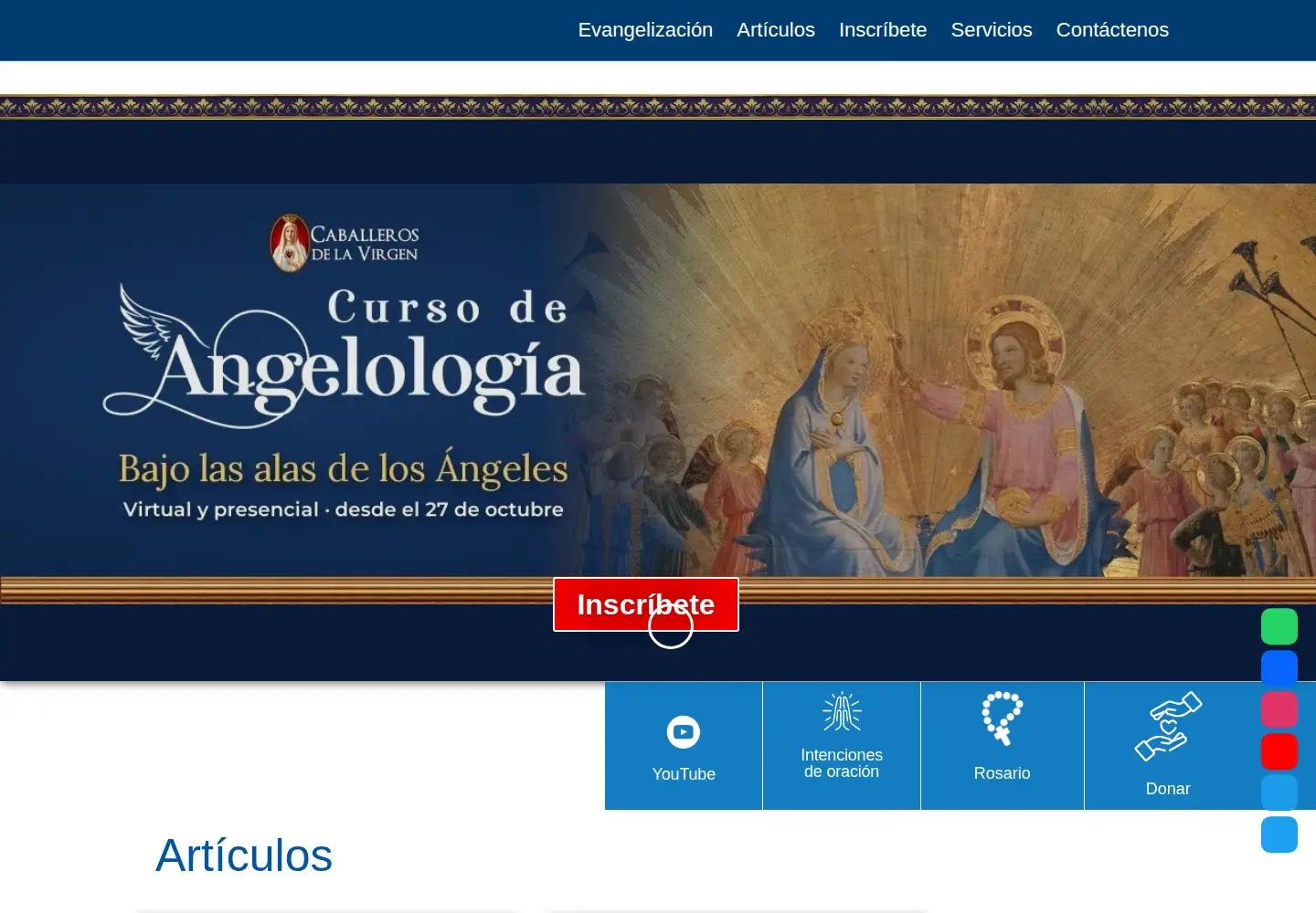 Captured homepage of caballerosdelavirgen.org in the current scan