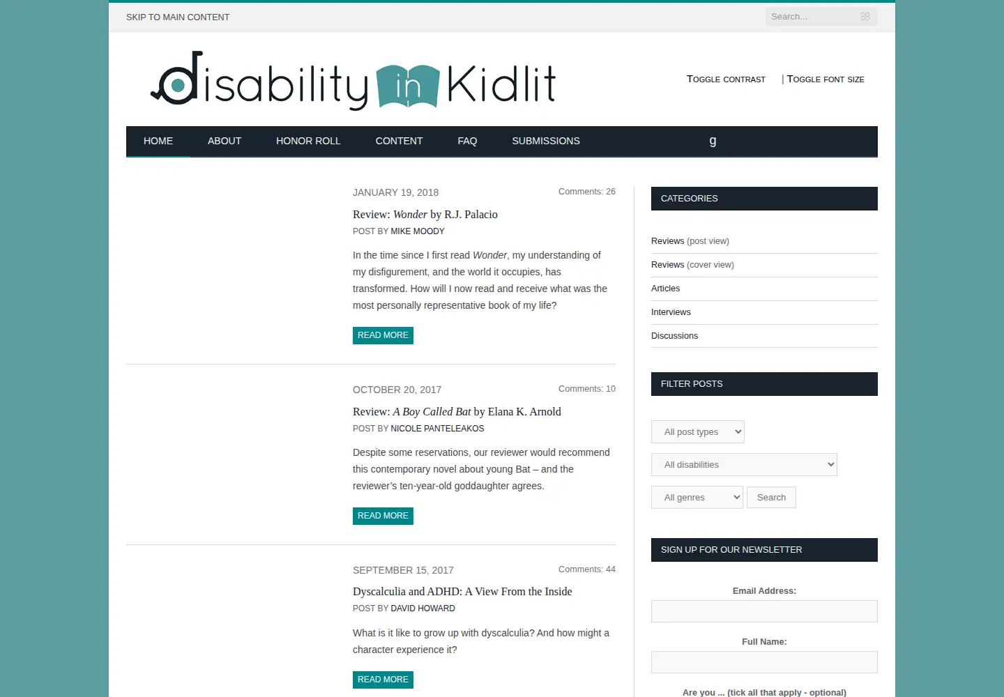 Screenshot of disabilityinkidlit.com