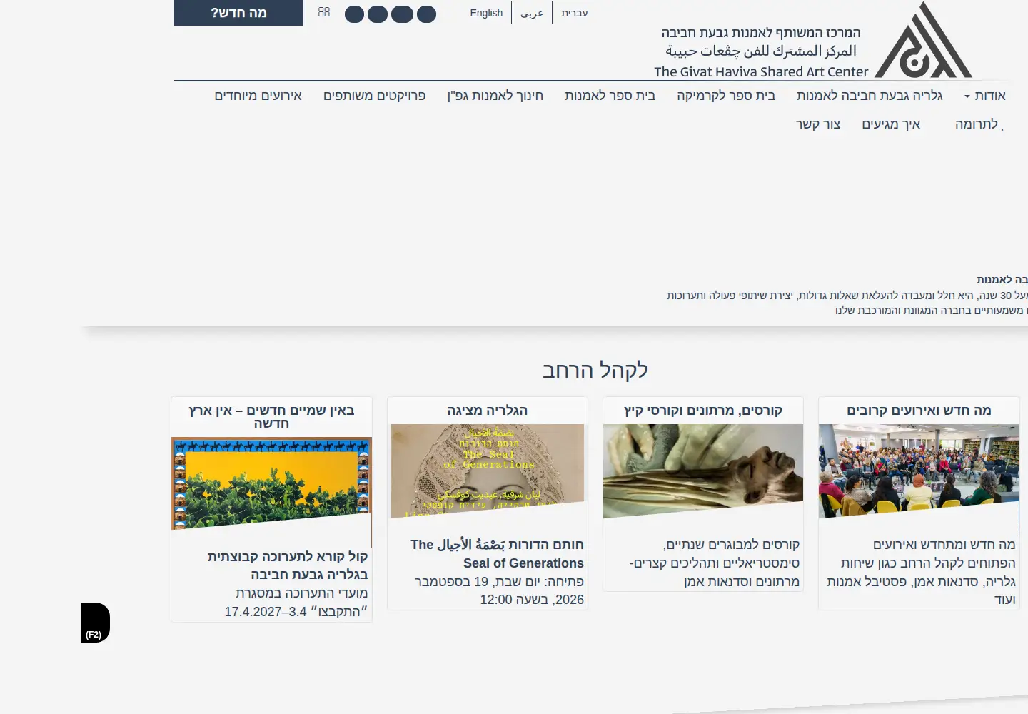 Captured homepage of artcenter.org.il in the current scan