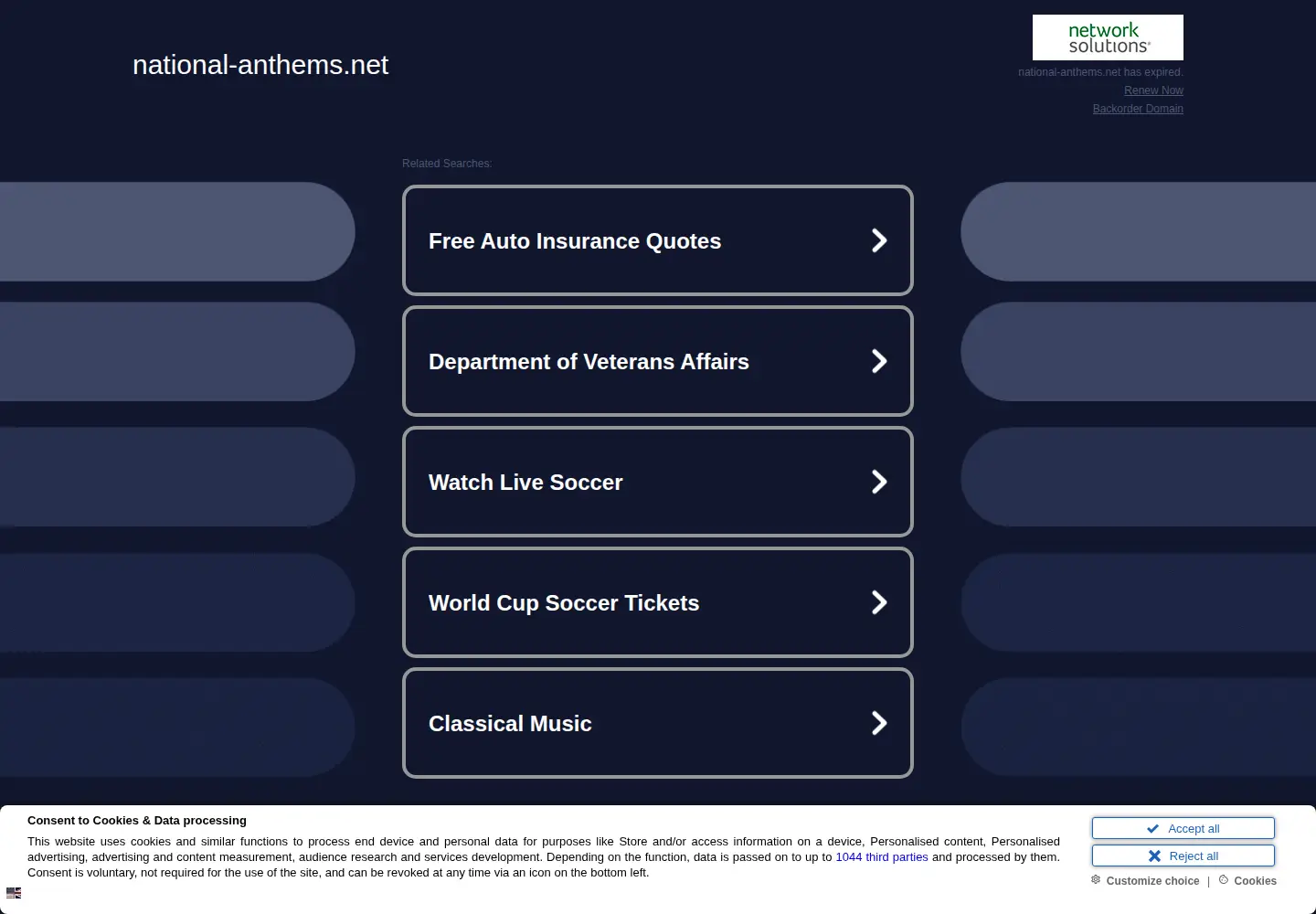 Captured homepage of national-anthems.net in the current scan