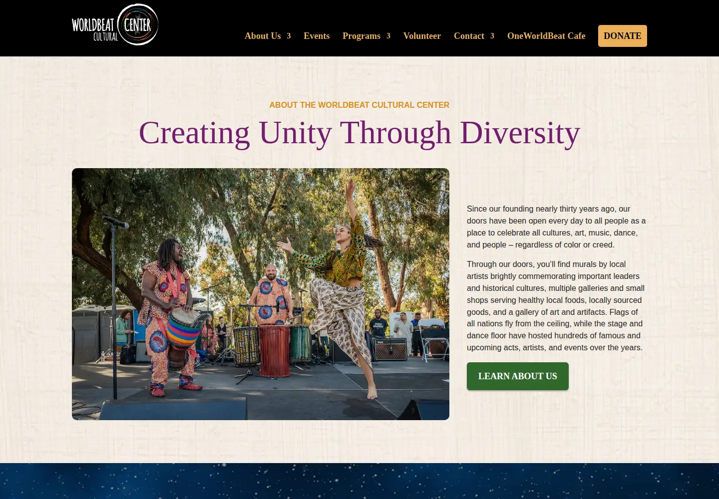 Captured homepage of worldbeatcenter.org in the current scan