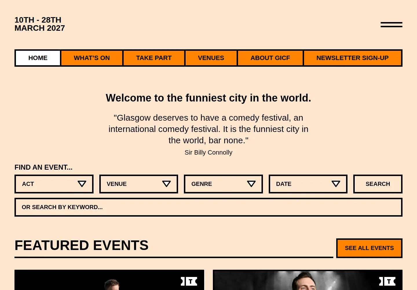 Captured homepage of glasgowcomedyfestival.com in the current scan
