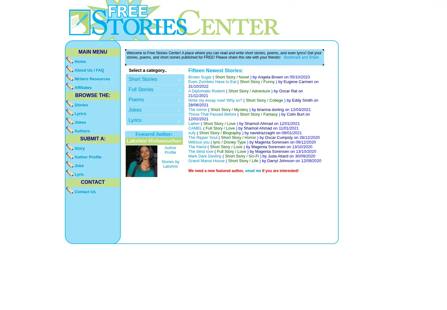 Captured homepage of freestoriescenter.com in the current scan