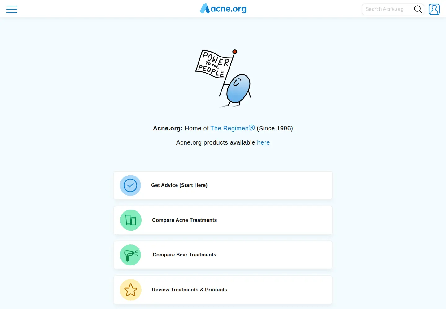 Captured homepage of acne.org in the current scan