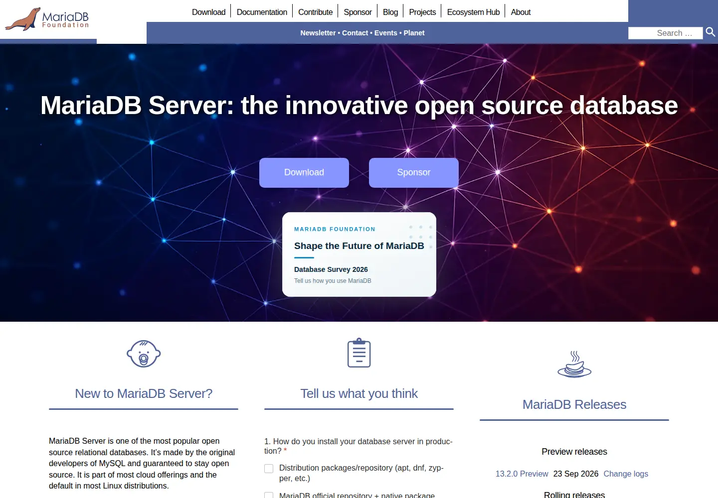 Screenshot of mariadb.org