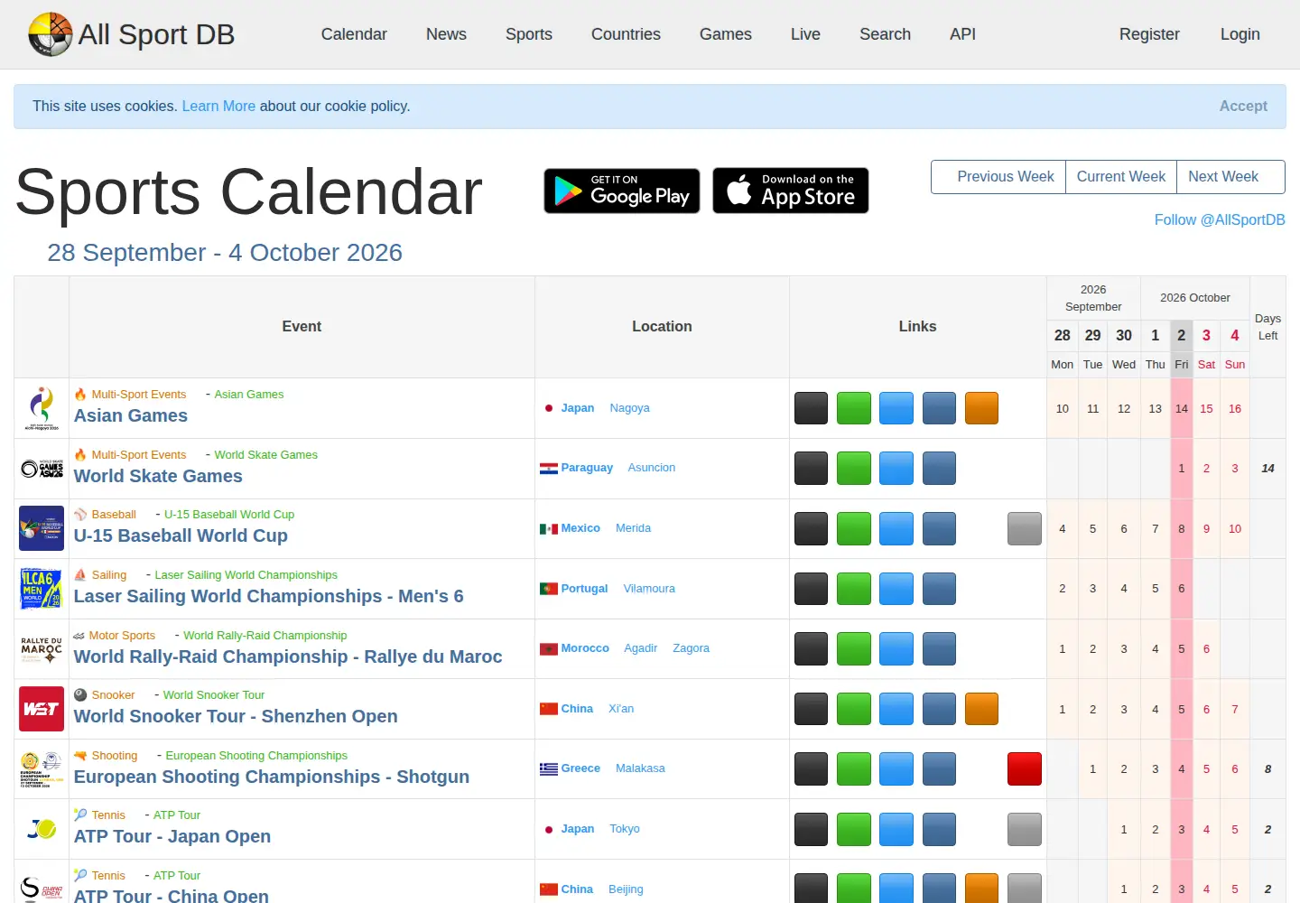 Screenshot of allsportdb.com