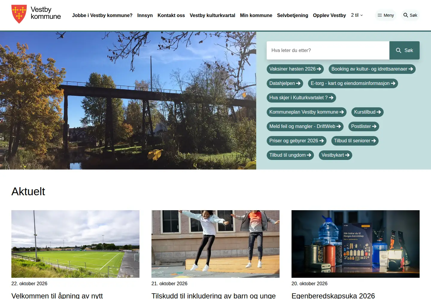 Captured homepage of vestby.kommune.no in the current scan