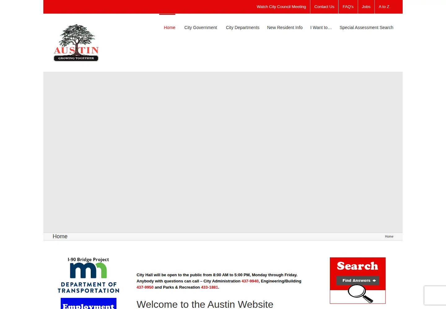 Captured homepage of austin.mn.us in the current scan