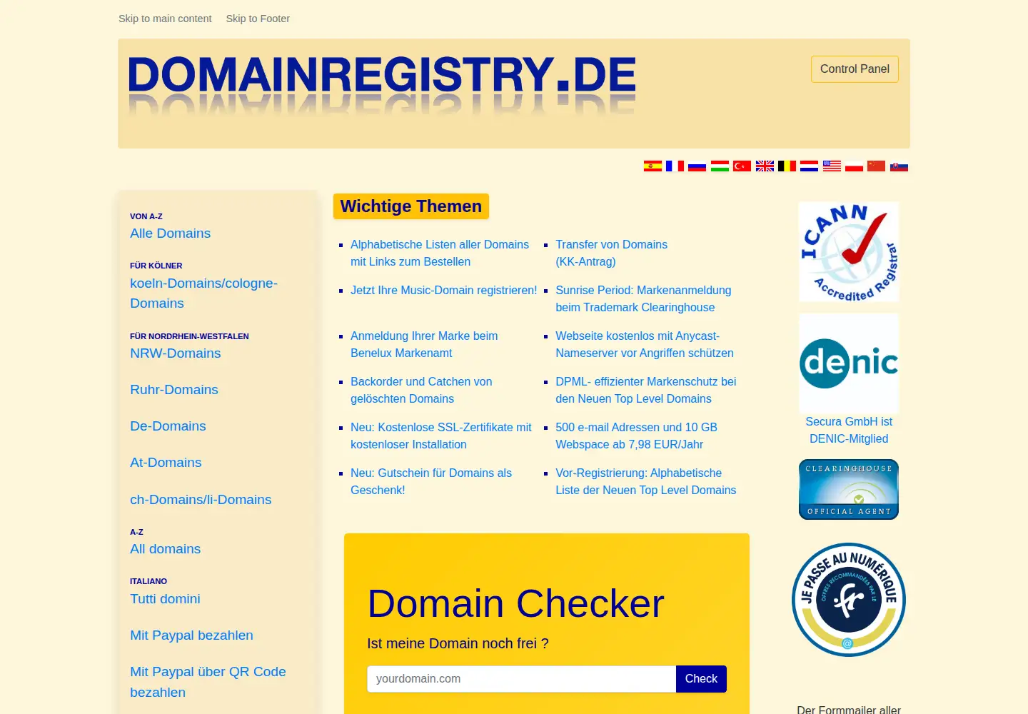 Captured homepage of domainregistry.de in the current scan